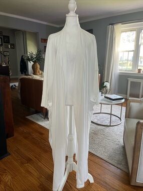 $198 Lunya 100% Organic Pima Cotton Cardigan Duster Style Robe One Size White
